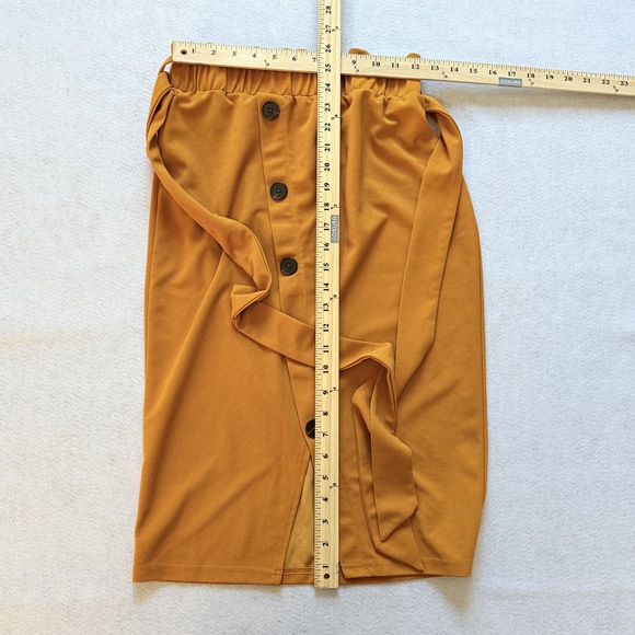 Shein High Waist Slit Midi Skirt mustard yellow orange small - Picture 2 of 5